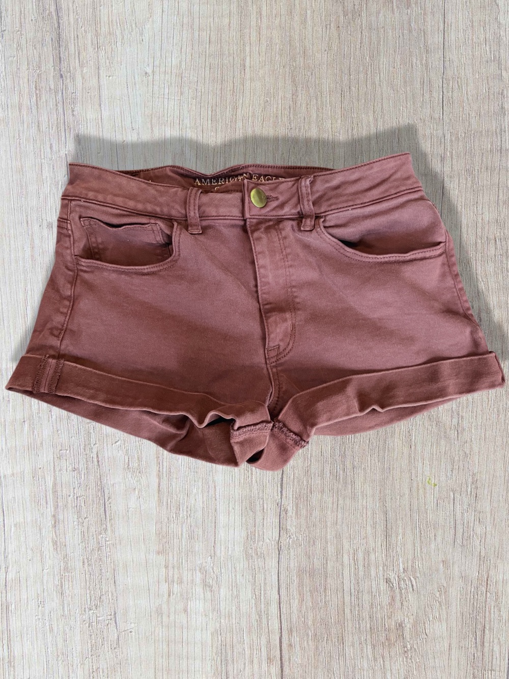 American Eagle Outfitters Rose Mauve High-Rise Super Stretch Cuffed Denim Shorts